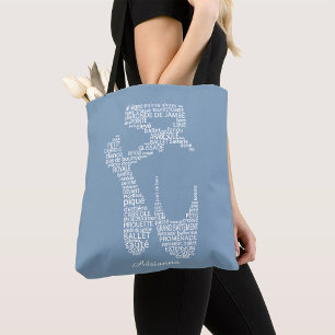 Bolsa Tote Tipografia Personalizada de Sapatilha de Ballet 