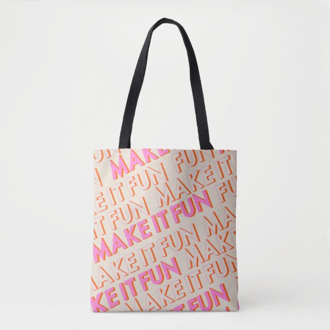 Bolsa Tote Tipografia retrô, diagonal, 'Torne Divertido'. (Frente)