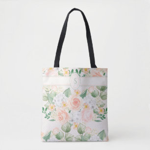 Bolsa Tote Tipografia Rosa Floral Monograma