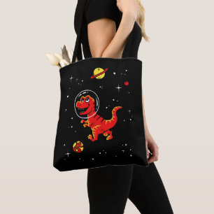 Bolsa Tote Tiranossauro vermelho Rex Dinos no espaço