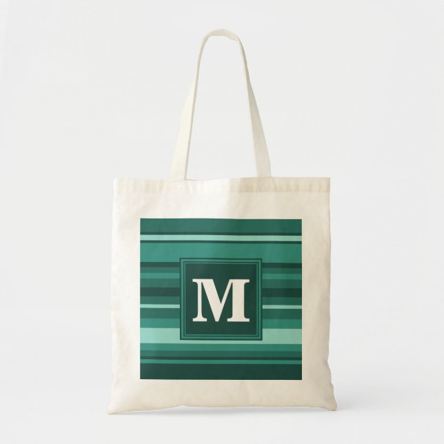 Bolsa Tote Tiras de teal monograma (Frente)