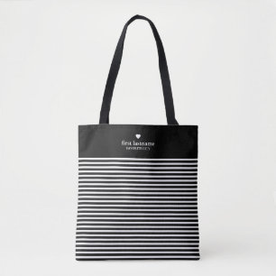Bolsa Tote Tiras Modernas com Monograma do Coração em Escala