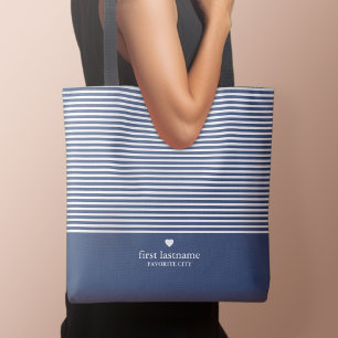 Bolsa Tote Tiras Modernas com Monograma do Coração em Escala 