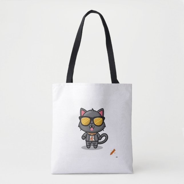 Bolsa Tote Título: "Gato Preto de Coisa Selvagem com Óculos S (Frente)