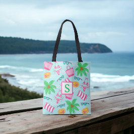 Bolsa Tote Toalha de palmeira de Bikini, na praia de Preppy