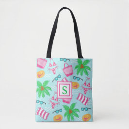 Bolsa Tote Toalha de Praia com Monograma Preppy e Palmeira