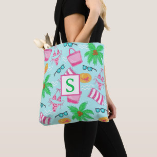 Bolsa Tote Toalha de Praia Preppy com Coqueiro Toalha Monogra