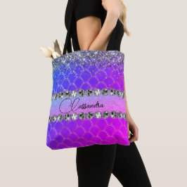 Bolsa Tote Toalha roxa rosa-quente com brilho de diamante