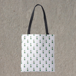 Bolsa Tote Toca de Trombone de Coelho Fofo com Padrão Verde e