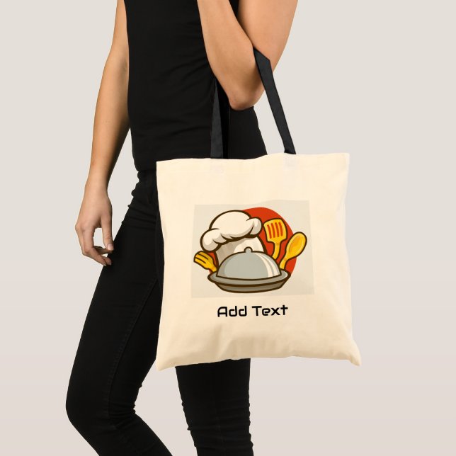 Bolsa Tote Toca do Chef Garfo Faca Adicionar Texto Impresso P (Frente (produto))
