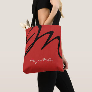 Bolsa Tote toda sobre - imprima a sacola vermelha com inicial