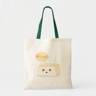 Bolsa Tote Tofu kawaii pedindo às pessoas para amar tofu