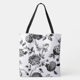 Bolsa Tote Toile floral moderno preto & branco