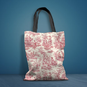 Bolsa Tote Tóile vermelha de jouy, em folha