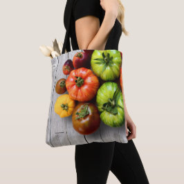 Bolsa Tote Tomates stripidos coloridos em Mesas com agentes a