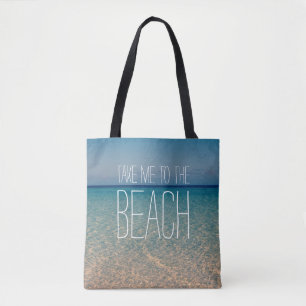 Bolsa Tote Tome-me à areia do oceano do céu azul da água d