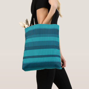 Bolsa Tote tons de turquesa azuis com padrão vertical riscado
