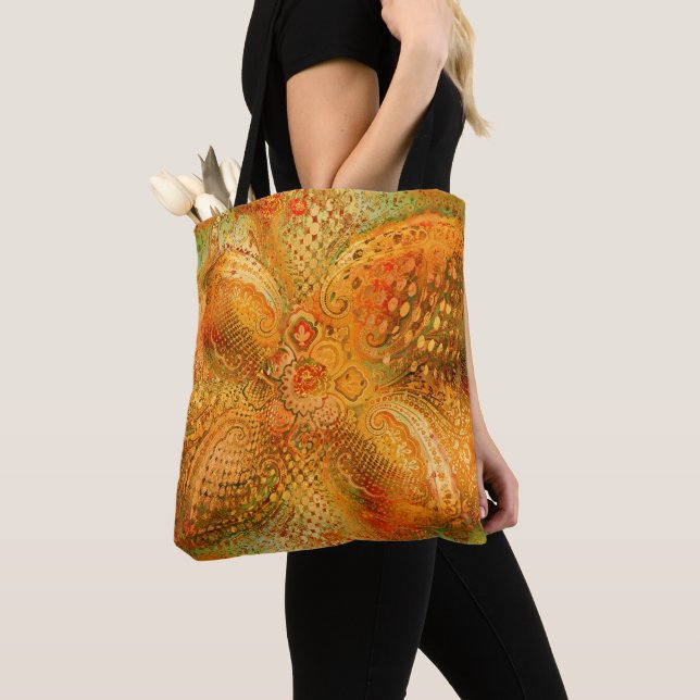 Bolsa Tote Tons Laranja Terrosos Paisley (Close Up)