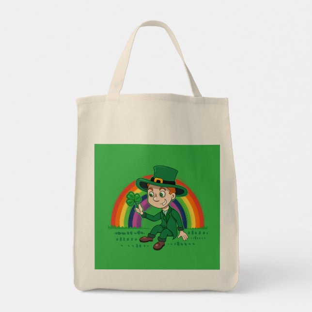 Bolsa Tote Toon leprechaun bonito com shamrock e arco-íris (Verso)
