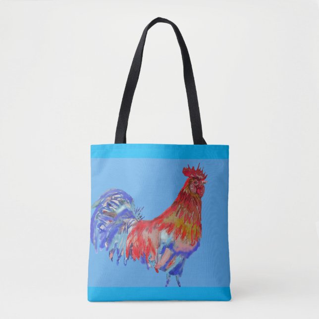 Bolsa Tote Toque de Aquarela Vermelha e Azul (Frente)