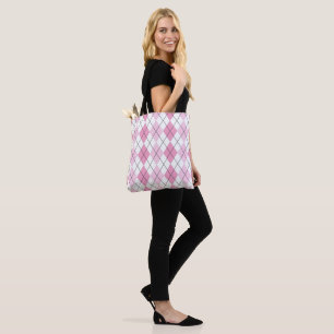 Bolsa Tote Toque de Argyle Cor-de-Rosa e Branco