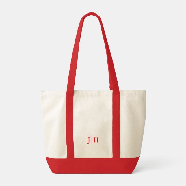 Bolsa Tote Toque de Canvas do Monograma Vermelho Personalizad (Verso)