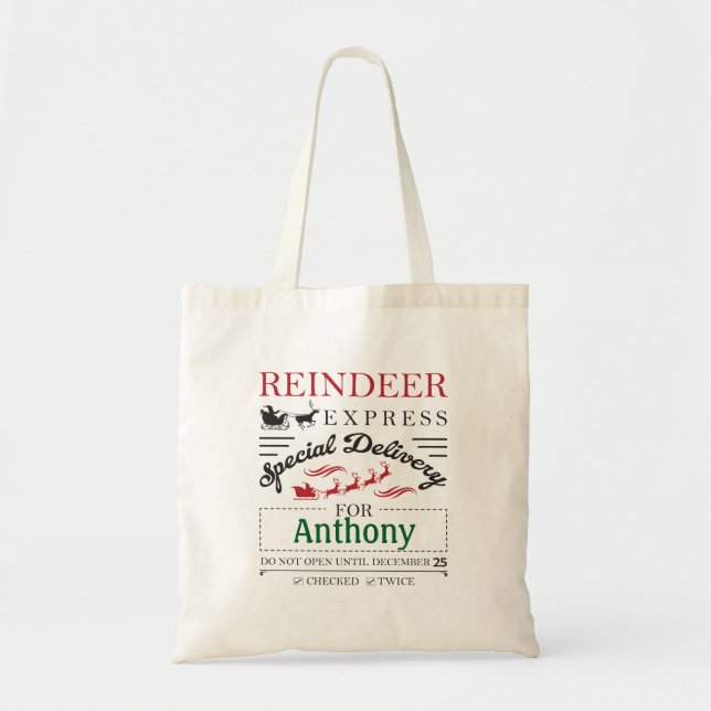 Bolsa Tote Toque de Entrega Especial da Reindeer Express (Frente)