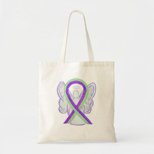 Bolsa Tote Toque de Fita de Sensibilização em Púrpura e Verde