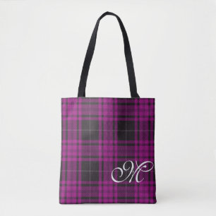 Bolsa Tote Toque de Monograma de Xadrez Roxa