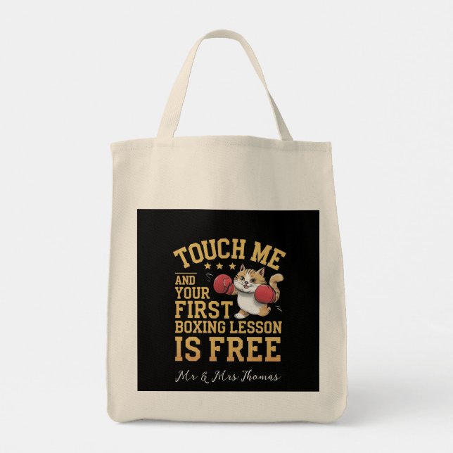 Bolsa Tote Toque em mim e sua primeira lição de boxe é grátis (Verso)