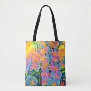 Bolsa Tote Torquídeas multicoloridas pintura aquosa