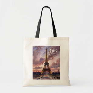 Bolsa Tote Torre Eiffel de Paris Crepúsculo Aquarela Texto Pe