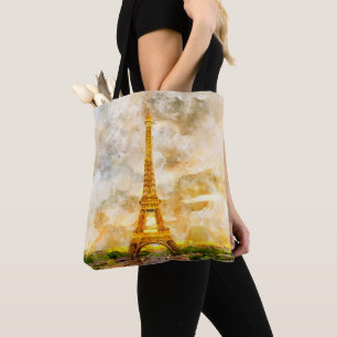 Bolsa Tote Torre Eiffel em Paris durante o pôr do sol n.o 1