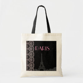 Bolsa Tote Torre Eiffel - Estrelas de meia-noite, preto e ros