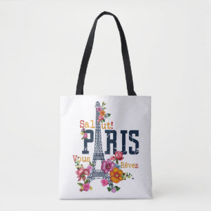 Bolsa Tote Torre Eiffel Paris Shirt Salut Flor Paris Fra