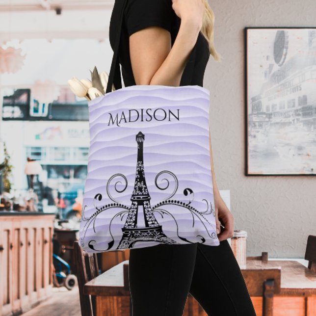 Bolsa Tote Torre Eiffel Roxo Saco de Tota (Purple Eiffel Tower Flourish Tote Bag)