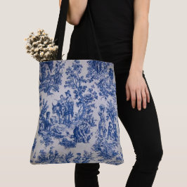 Bolsa Tote Torre francesa de jouy azul e branco elegante