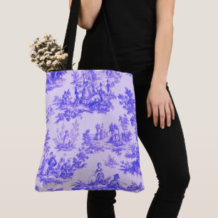 Bolsa Tote Torre francesa de jouy azul e branco elegante