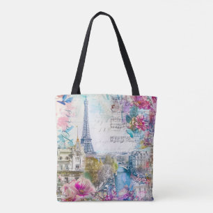 Bolsa Tote Torre Paris Eiffel Flores Collage Viagem Art