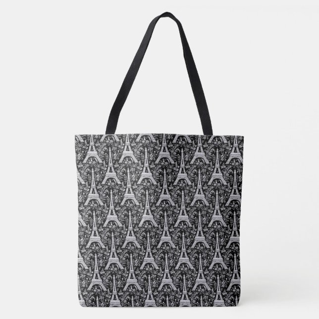 Bolsa Tote Torres Eiffel e Flores Pretas (Frente)