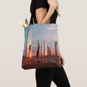Bolsa Tote Torres Espelhadas Surreais Futuristas No Deserto