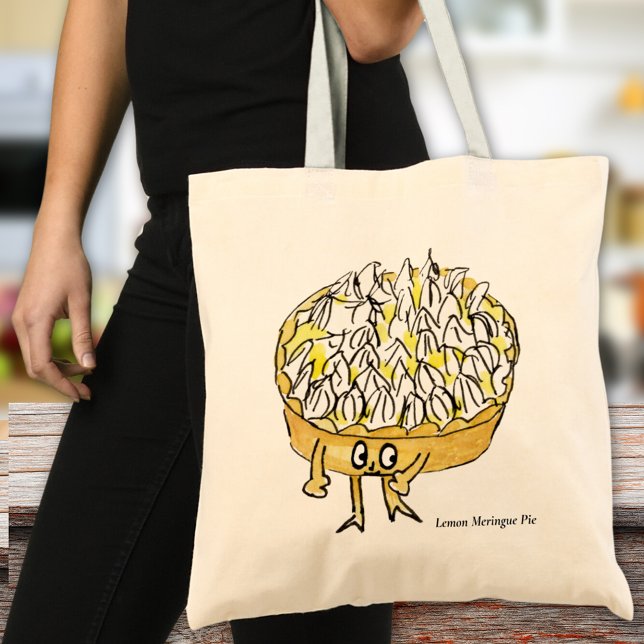 Bolsa Tote Torta de Limão com Merengue Divertida Arte de Dese (Cute lemon meringue pie cartoon funny baking lovers gift tote bag)