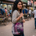 Bolsa Tote Total solar eclipse August 2026 text personalized<br><div class="desc">This design shows the side profile of a human face created with soft abstract shapes and glowing pink and purple light effects. The smooth curves and bright highlights give the image a futuristic and artistic feel. The dark background makes the glowing colors stand out, creating a mysterious and elegant look....</div>