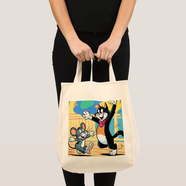 Bolsa Tote Tote Bag cat e rato com padrão (Frente (produto))