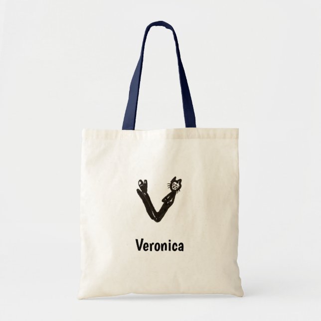 Bolsa Tote Tote Bag - Cat Letter V com o nome (Frente)