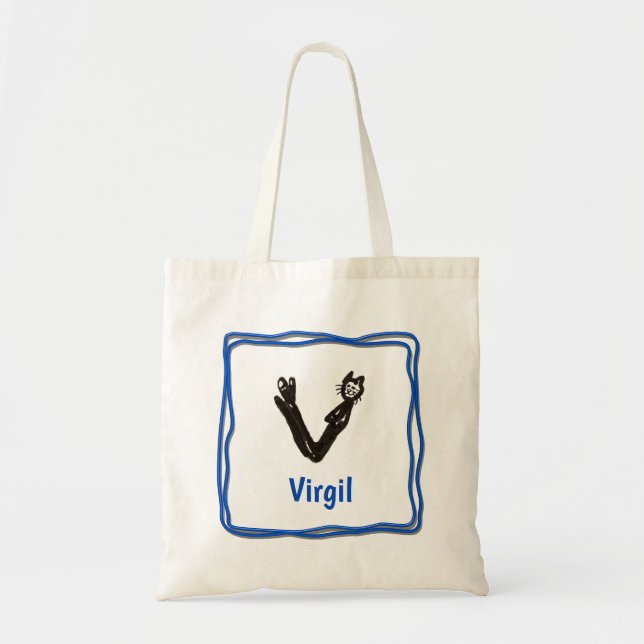 Bolsa Tote Tote Bag - Cat Letter V com o nome no quadro (Frente)