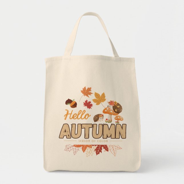 Bolsa Tote Tote Bag – Cute Hedgehogs, Mushrooms  (Frente)