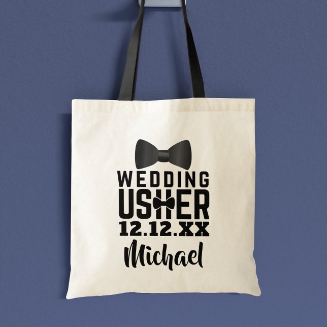 Bolsa Tote Tote Bag do Nome da Torre Preta do Arco de Present (Perfect tote bag for your Wedding Usher. Just add their name and your wedding date)