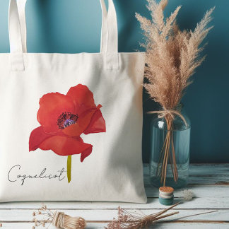 Bolsa Tote Tote bag fleur coquelicot rouge aquarelle
