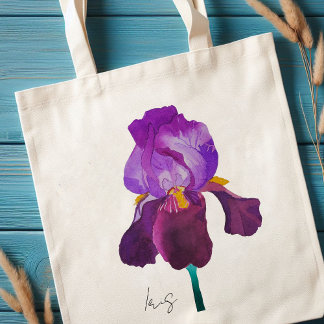 Bolsa Tote Tote bag fleur iris violet aquarelle
